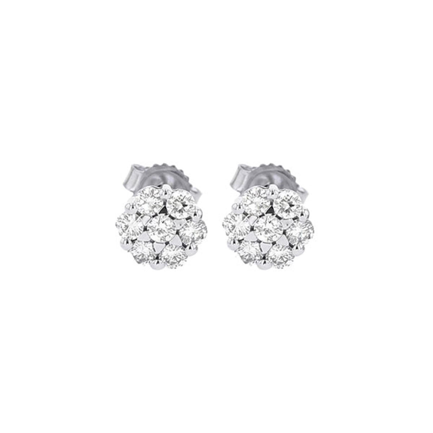 14K White Gold .10ctw Contemporary Cluster Style Diamond Earrings