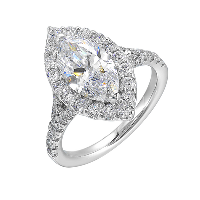 14K White Gold 2.88ctw Marquise Halo Lab Grown Diamond Engagement Ring