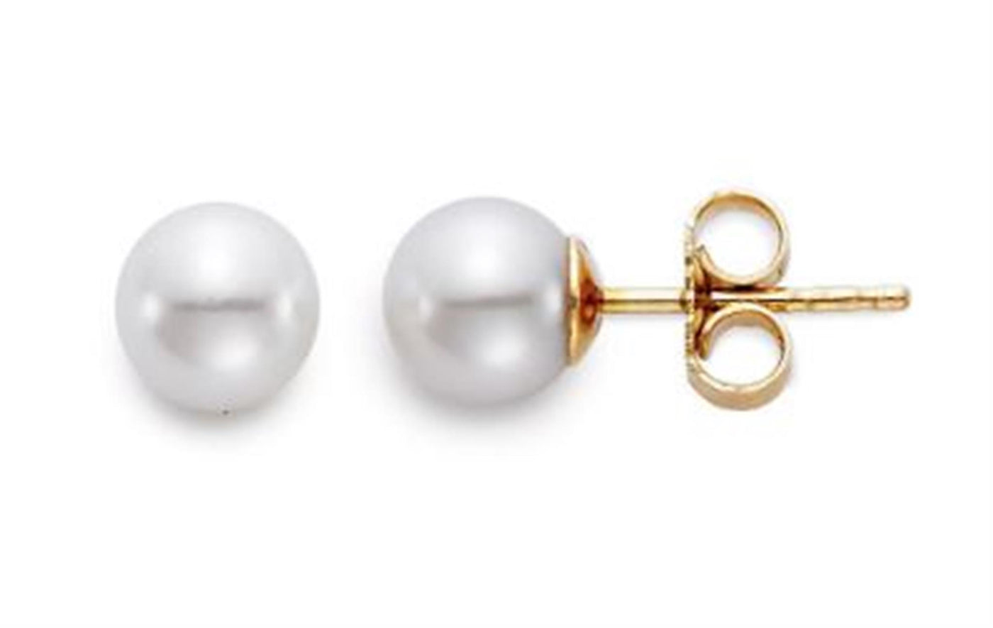 14K Yellow Gold Stud Style Earrings Featuring White Akoya Cultured Pearls