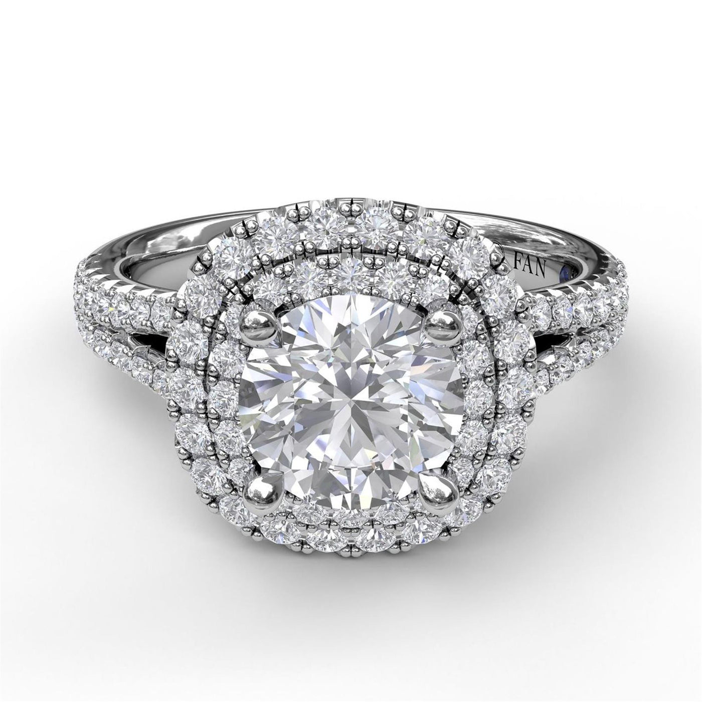 14K White Gold .61ctw Double Halo Style Diamond Semi-Mount Engagement Ring