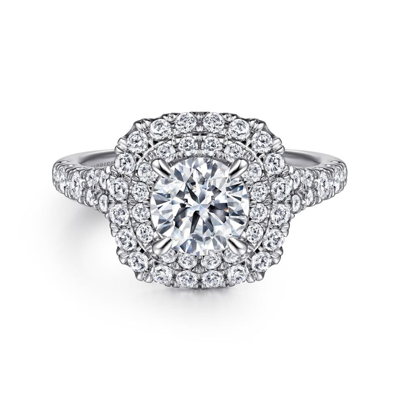 Gabriel 14K White Gold .83ctw Double Halo Style Diamond Semi-Mount Engagement Ring