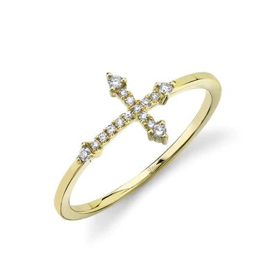 Shy Creation 14K Yellow Gold 0.09ctw Cross Diamond Fashion Ring