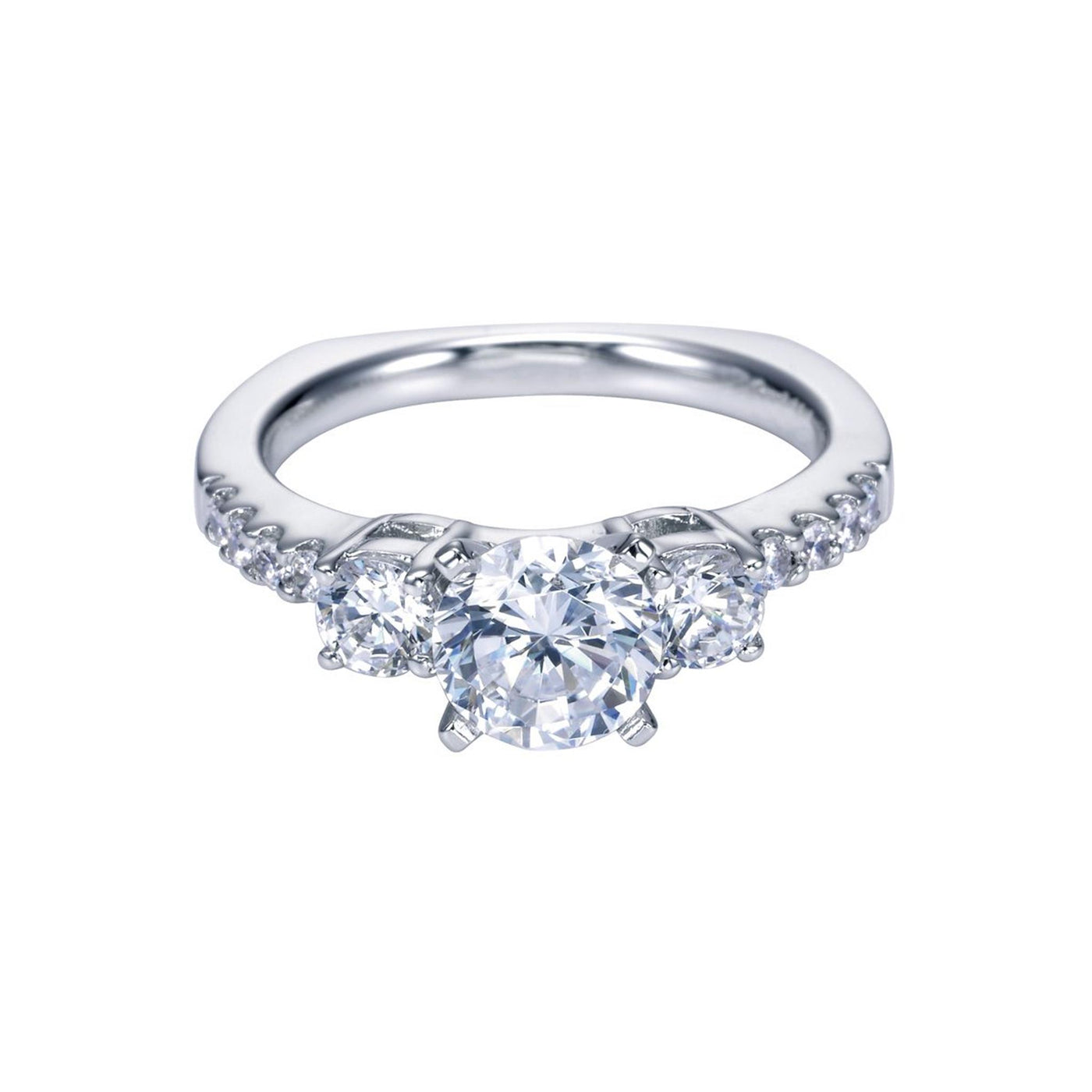 Gabriel 14K White Gold .52ctw Three Stone Style Diamond Semi-Mount Engagement Ring