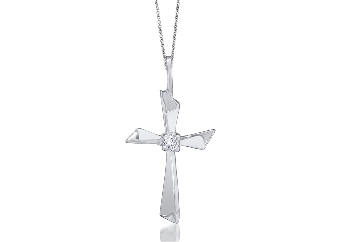 14K White Gold .04ctw Cross Style Pendant