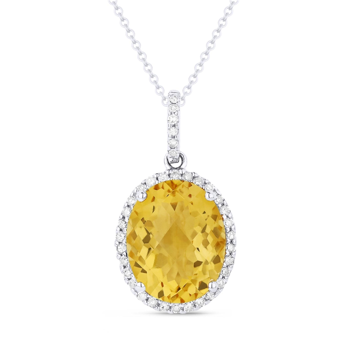 Madison L 14K White Gold 2.40ctw Halo Style Citrine Necklace