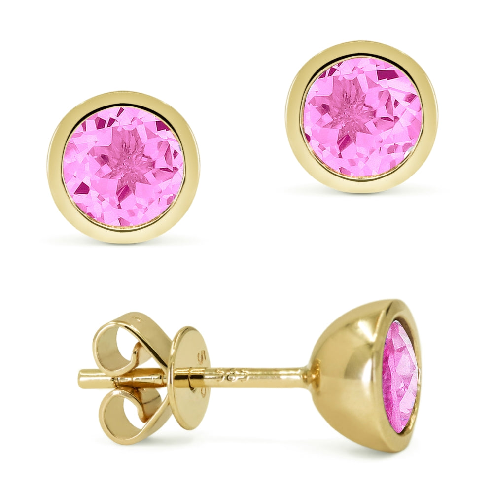 Madison L 14K Yellow Gold 1.15ctw Solitaire Bezel Style Round Created Pink Corundum Earrings