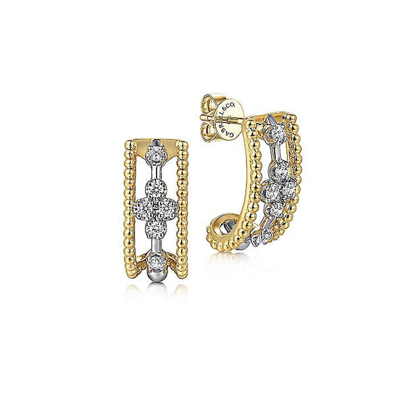 Gabriel 14K White & Yellow Gold 0.26ctw Elegant J Hoop Style Diamond Earrings