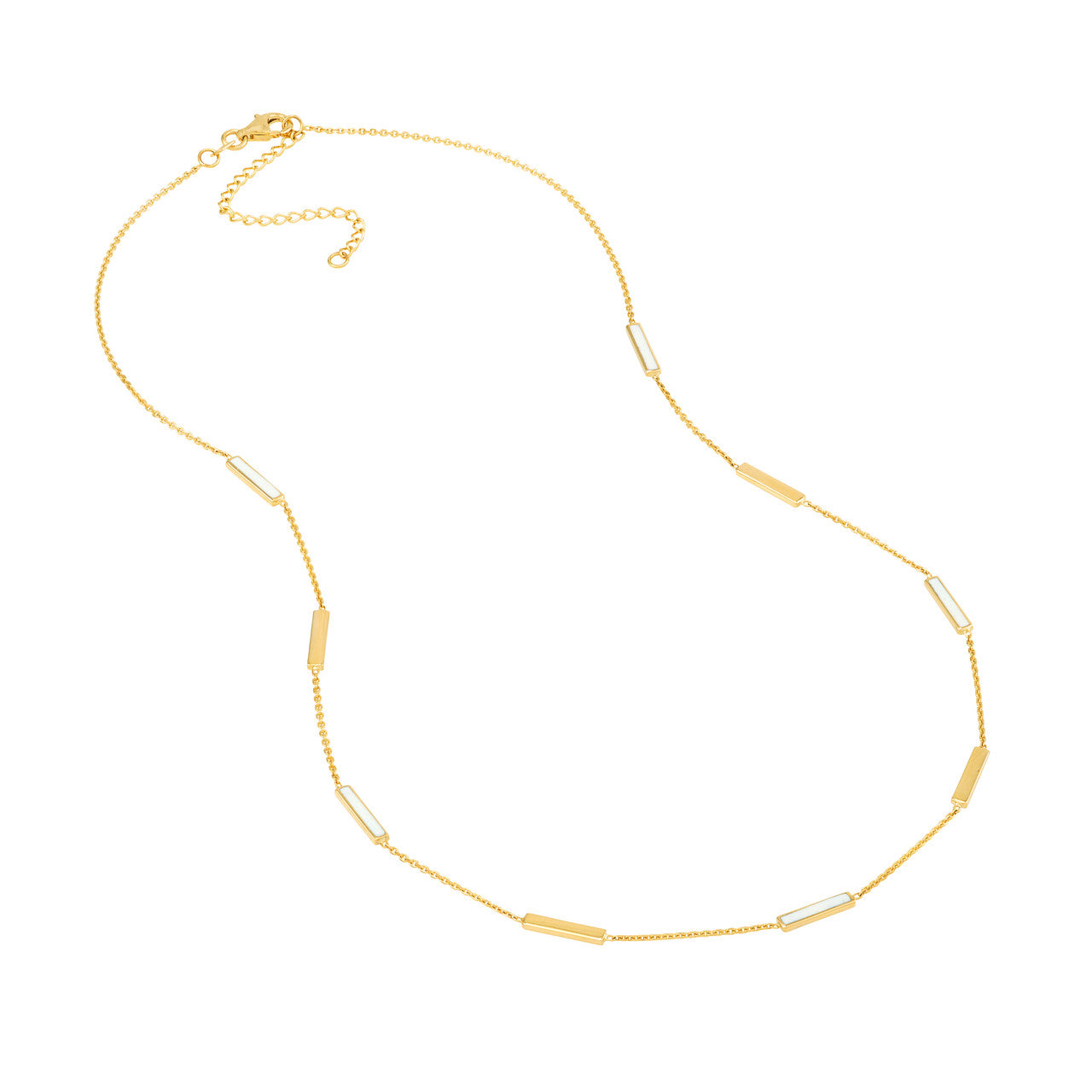 14K Yellow Gold 18" White Enamel Style Bar Necklace