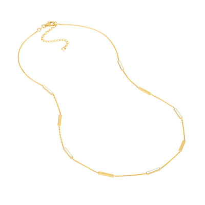 14K Yellow Gold 18" White Enamel Style Bar Necklace