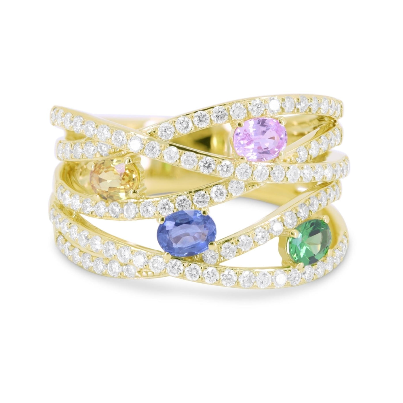 14K Yellow Gold 1.50ctw Ribbon Style Diamond and Sapphire Ring