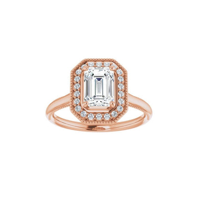 Ever & Ever 14K Rose Gold .25ctw Emerald Cut Halo Style Diamond Semi-Mount Engagement Ring