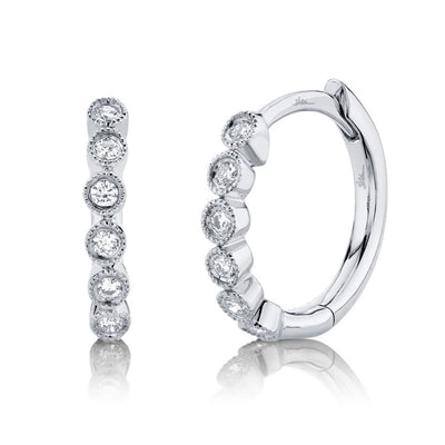 Shy Creation 14K White Gold .11ctw Classic Huggie Style Diamond Earrings