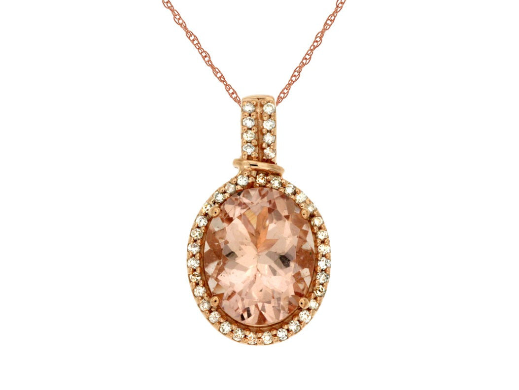 14K Rose Gold 2.77ctw Halo Style Morganite Necklace