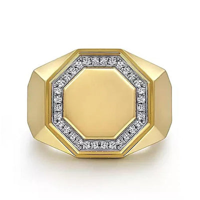 Gabriel 14K Yellow Gold .2ctw Signet Diamond Fashion Ring GTS