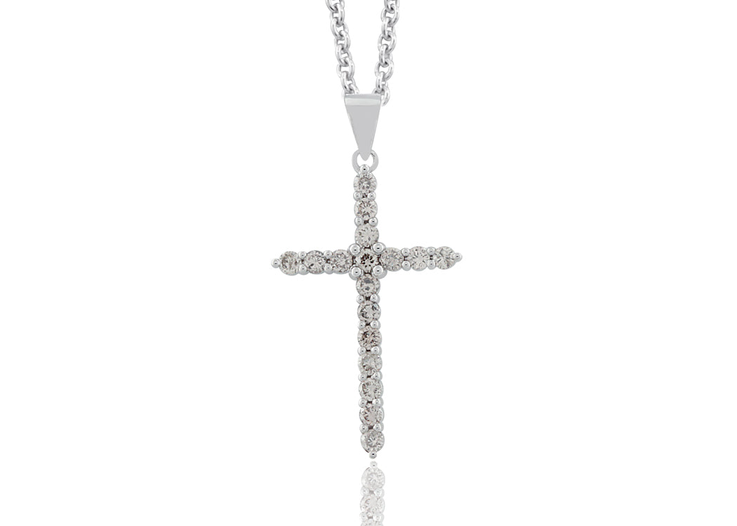 14K White Gold 0.49ctw Cross Style Lab Created Diamond Necklace