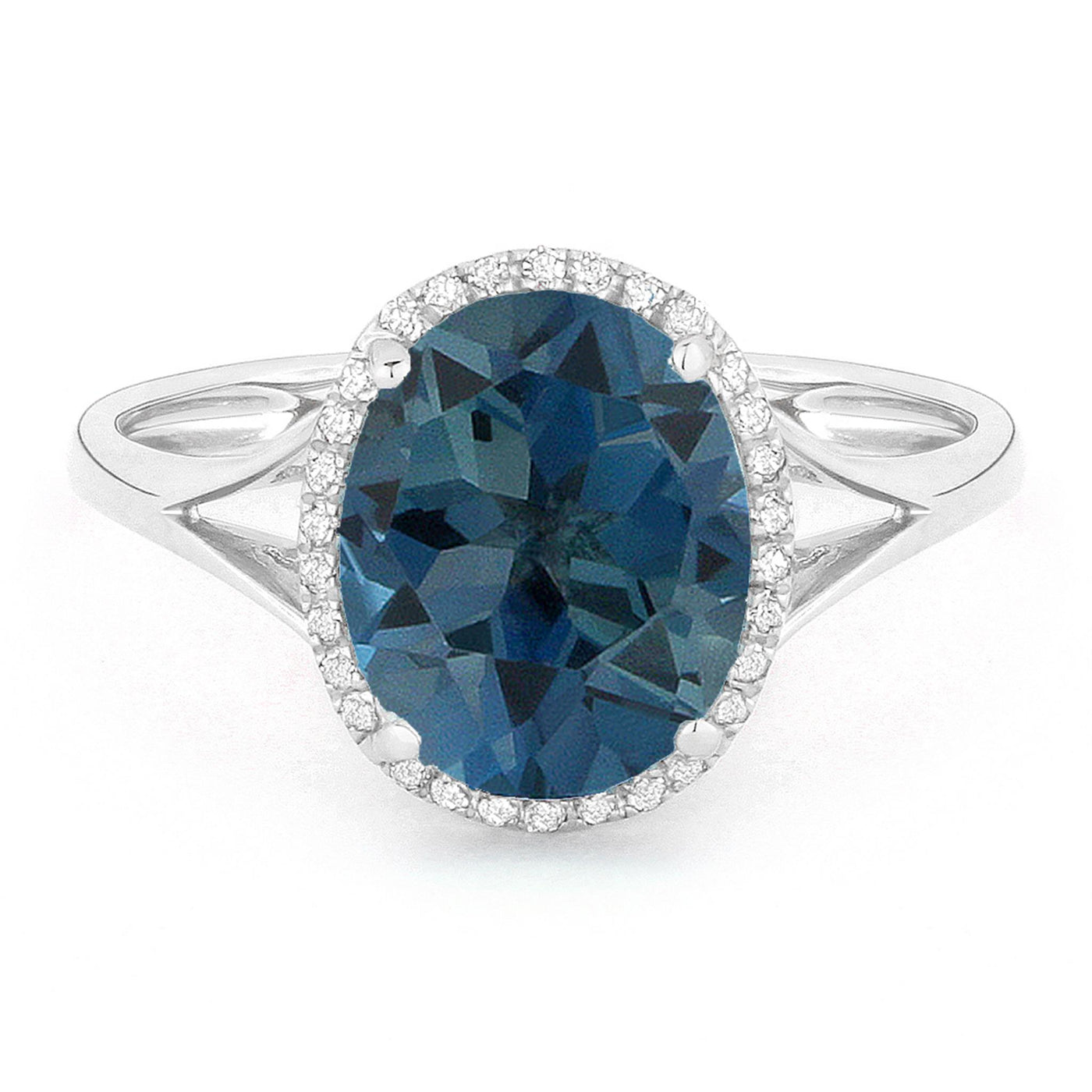 Madison L 14K White Gold 3.15ctw Halo Style Blue Topaz and Diamonds Ring