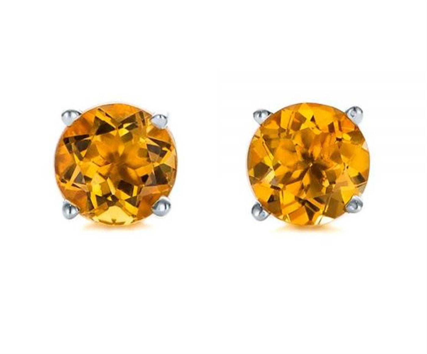 14K White Gold Stud Style Round Citrine Earrings