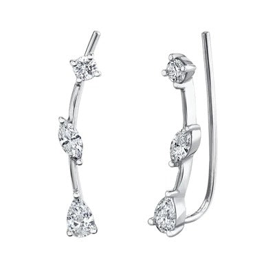 Shy Creation 14K White Gold 0.41ctw Elegant Climber Style Diamond Earrings