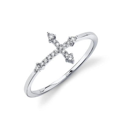 Shy Creation 14K White Gold .09ctw Cross Diamond Fashion Ring