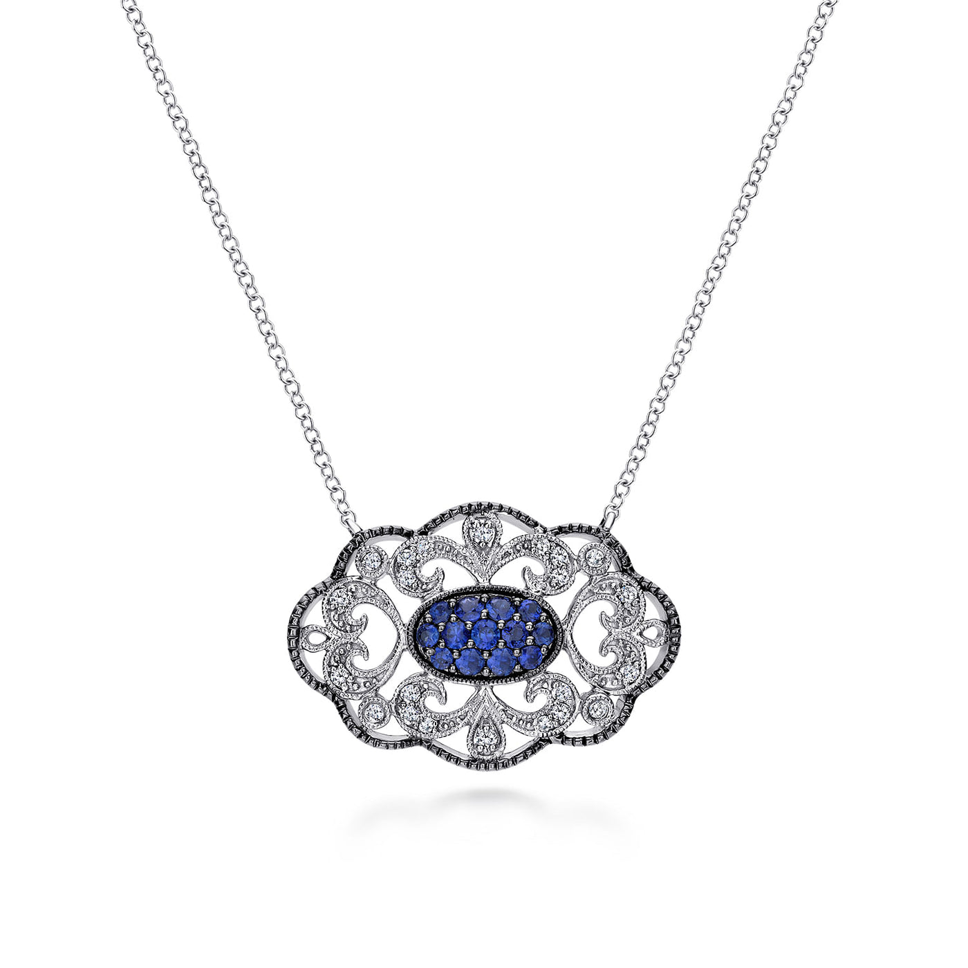 Estate Sterling Silver .50ctw Filigree Style Sapphires Necklace