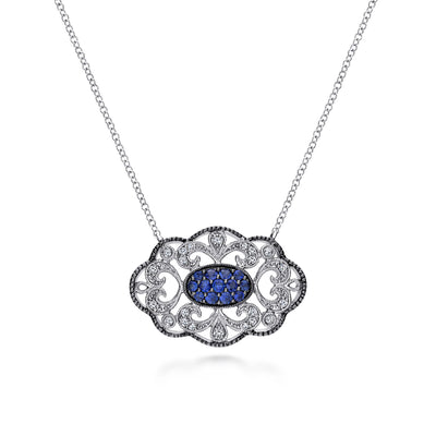 Estate Sterling Silver .50ctw Filigree Style Sapphires Necklace