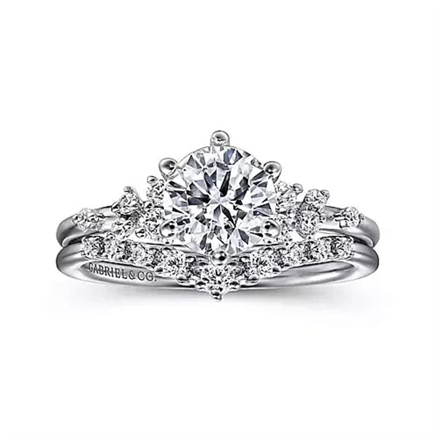 Gabriel - Floral Collection 14K White Gold .17ctw 6 Prong Style Diamond Semi-Mount Engagement Ring