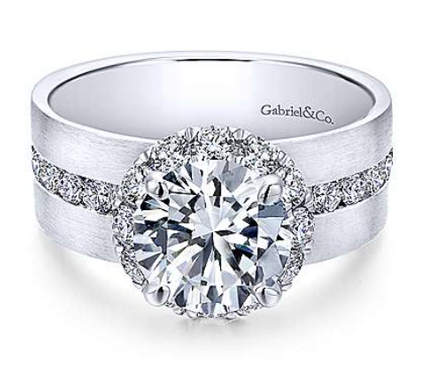 Gabriel 14K White Gold 1.23ctw Round Halo Style Diamond Semi-Mount Engagement Ring