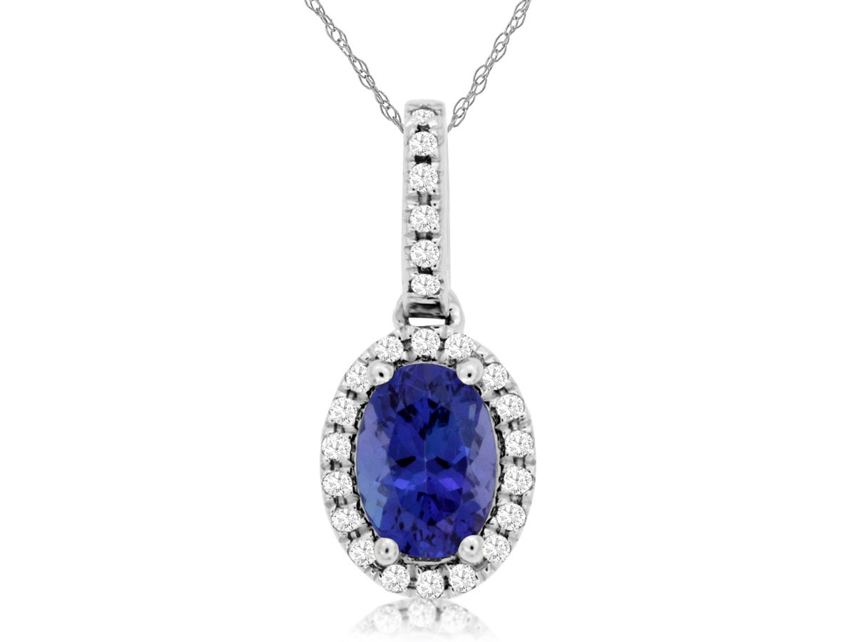 14K White Gold 0.96ctw Halo Style Tanzanite Necklace