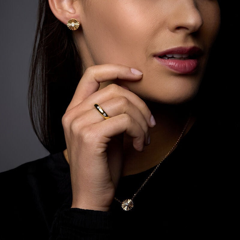 Armadani 14K Yellow Gold .10ctw Starburst Button Style Diamond Earrings