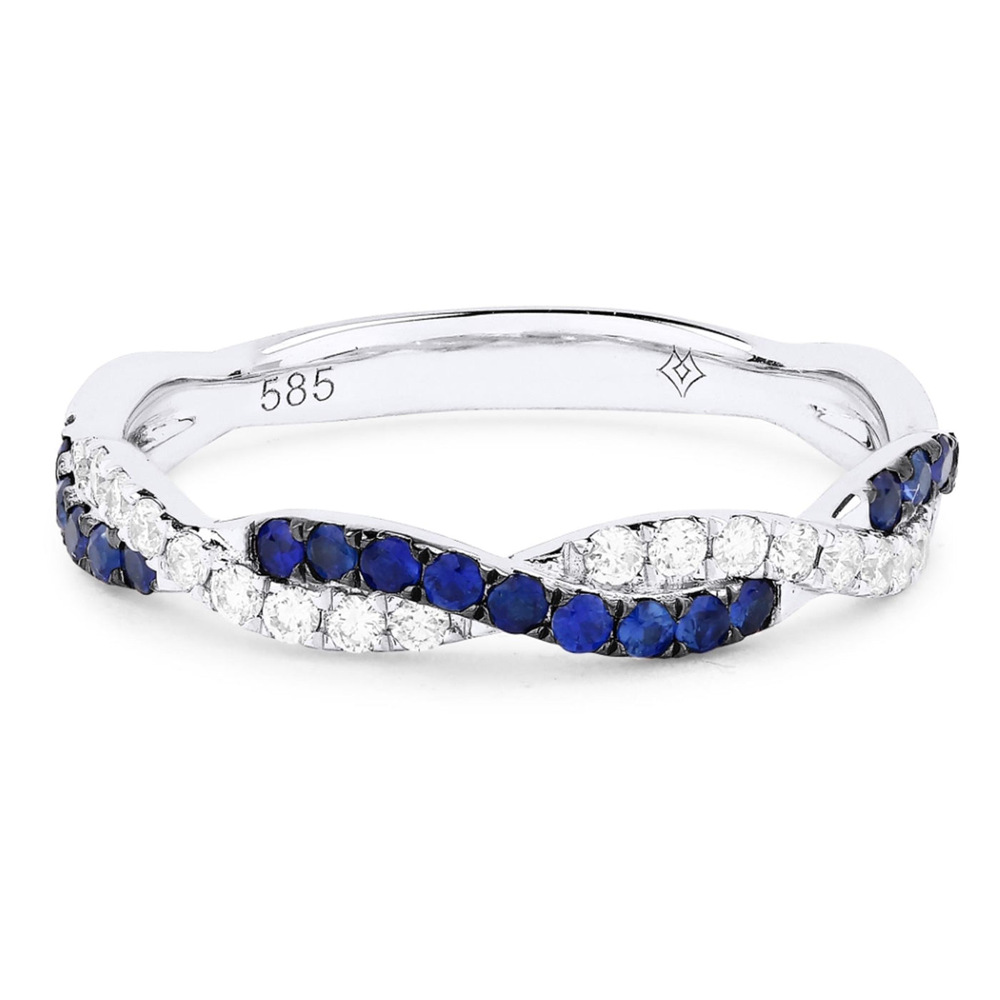 14K White Gold .43ctw Band Style Ring with Sapphires and Diamonds