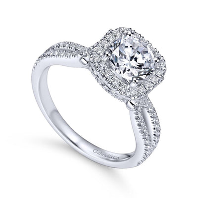 Gabriel 14K White Gold .50ctw Cushion Halo Style Diamond Semi-Mount Engagement Ring