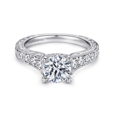 Gabriel 14K White Gold .56ctw Vintage Inspired Style Diamond Semi-Mount Engagement Ring