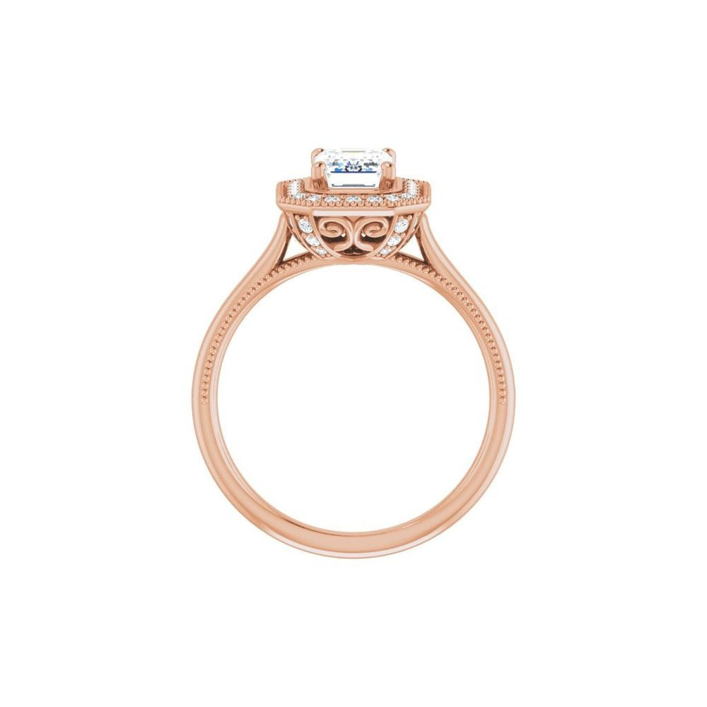 Ever & Ever 14K Rose Gold .25ctw Emerald Cut Halo Style Diamond Semi-Mount Engagement Ring