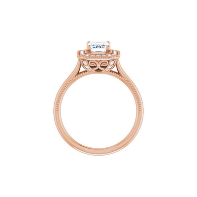 Ever & Ever 14K Rose Gold .25ctw Emerald Cut Halo Style Diamond Semi-Mount Engagement Ring