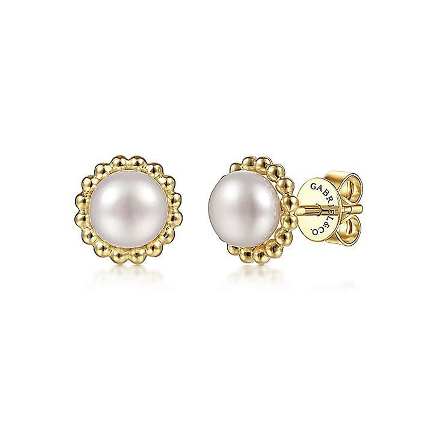 Gabriel 14K Yellow Gold Halo Style Earrings Featuring Freshwater Pearls
