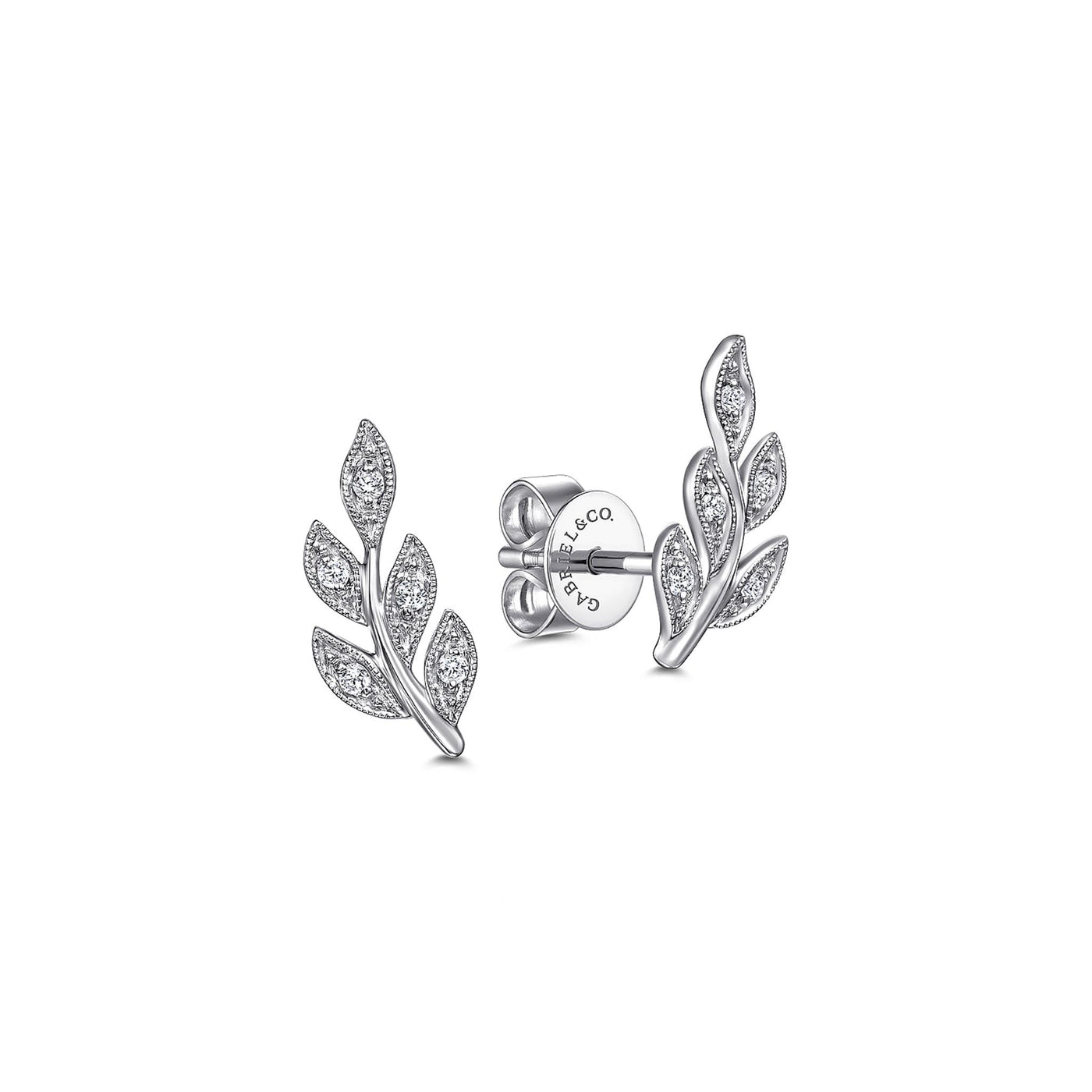 Gabriel 14K White Gold 0.08ctw Leaf Climber Style Diamond Earrings