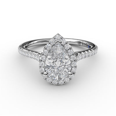 Fana 14K White Gold .31ctw Pear Halo Style Diamond Semi-Mount Engagement Ring