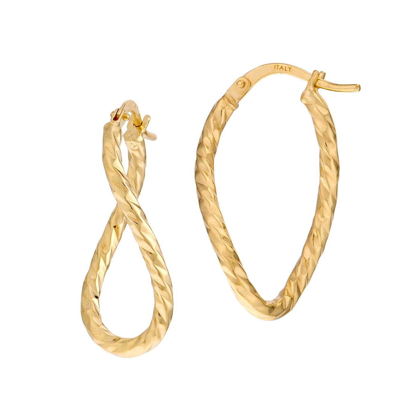 14K Yellow Gold Twist Oval Hoop Style Earrings