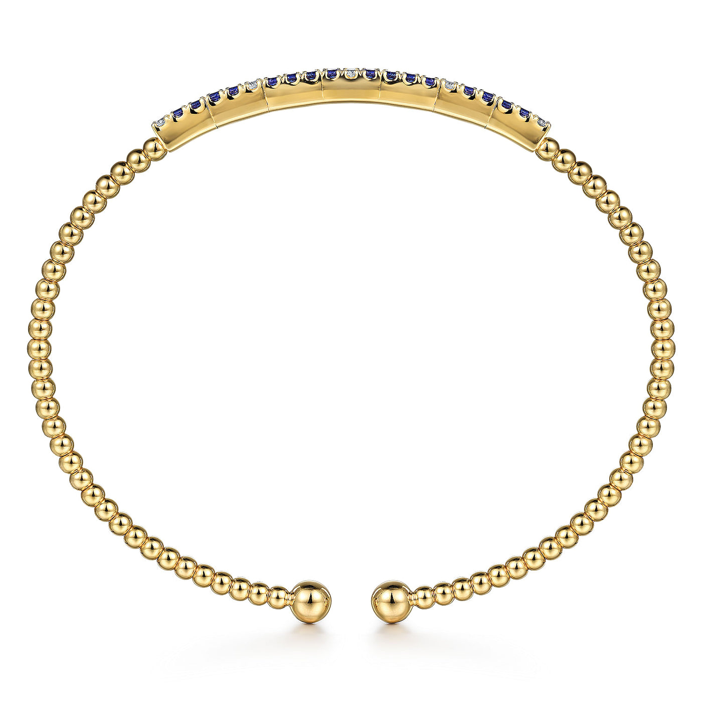 Gabriel 14K Yellow Gold 6.25" Bujukan Bangle Style Bracelet Featuring Sapphires and Diamonds