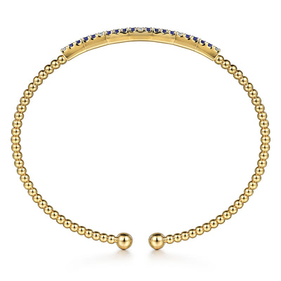 Gabriel 14K Yellow Gold 6.25" Bujukan Bangle Style Bracelet Featuring Sapphires and Diamonds