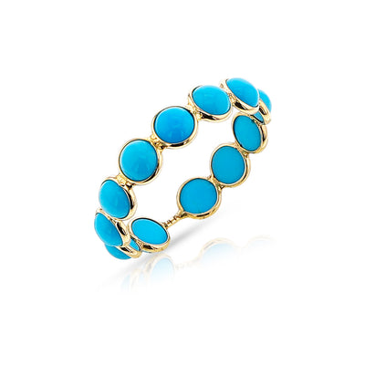 14K Yellow Gold 2.90ctw Band Style Turquoises Ring