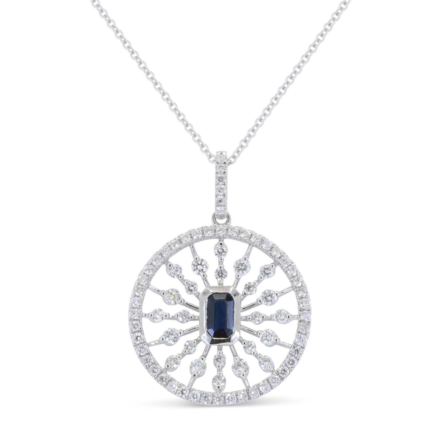14K White Gold .98ctw Medallion Style Sapphire Necklace