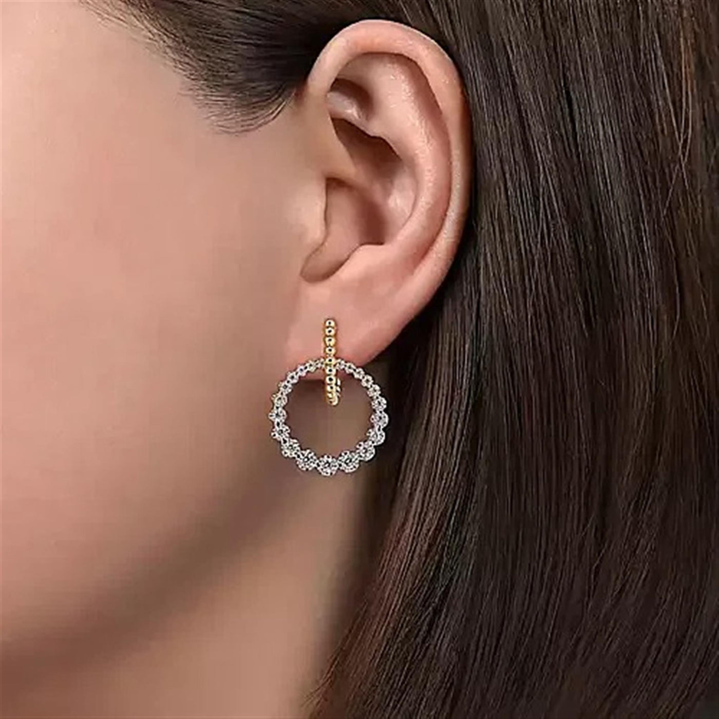 Gabriel - Bujukan Collection 14K White & Yellow Gold 1.07ctw Circle Huggie Dangle Style Diamond Earrings