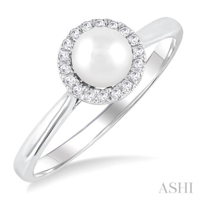 10K White Gold 0.07ctw Halo Style Pearl and Diamond Ring