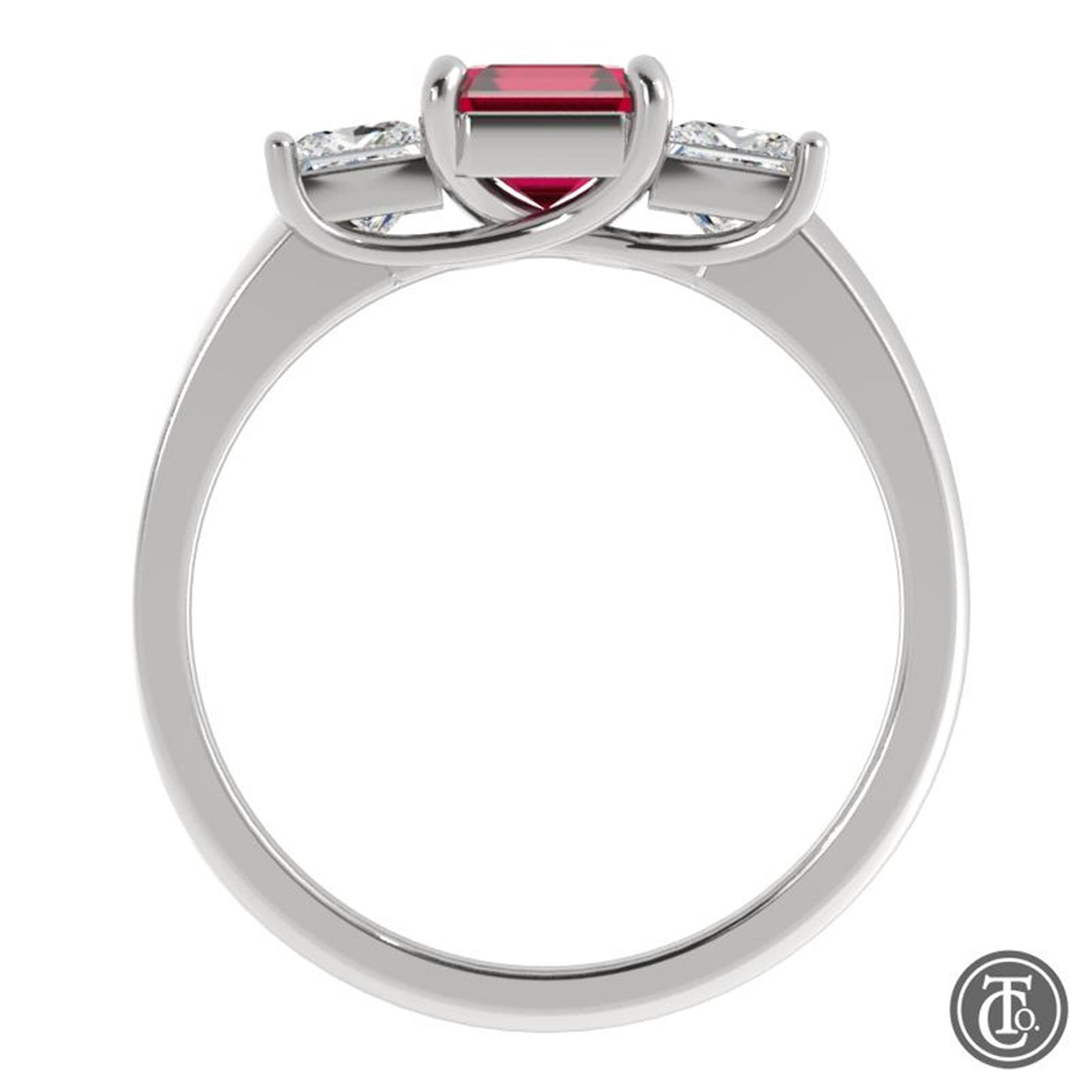 Thollot Custom Original 14K White Gold 2.04ctw Three Stone Style Ruby and Diamonds Ring