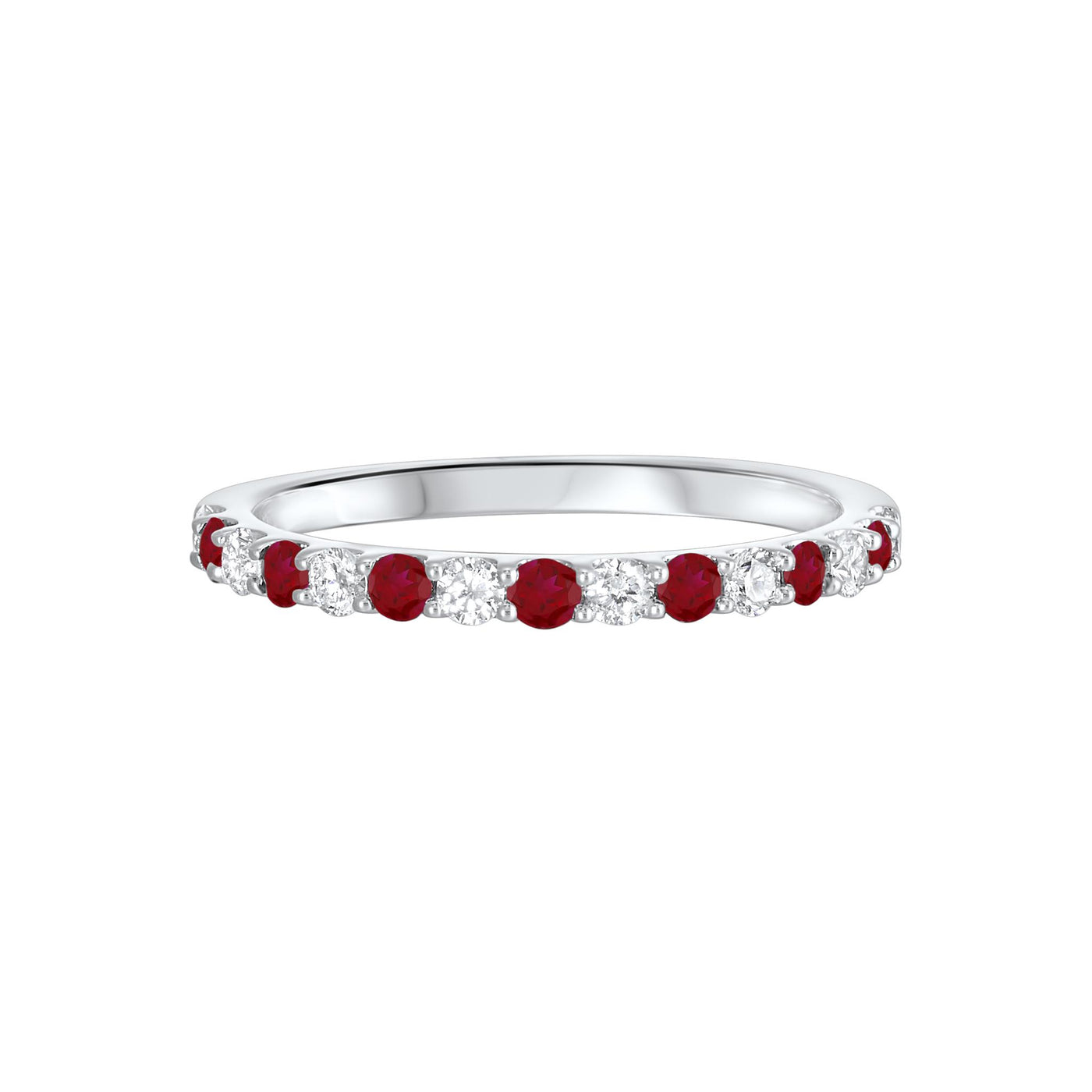 14K White Gold .58ctw Alternating Gemstone Style Ring with Diamonds and Rubies