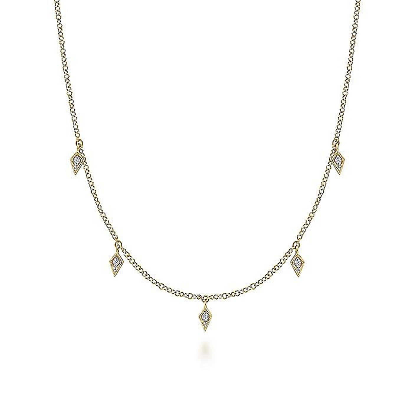 Gabriel 14K Yellow Gold 0.05ctw Station Kite Droplet Style Necklace