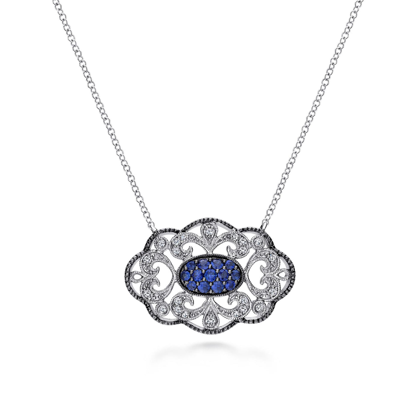 Gabriel Sterling Silver .50ctw Filigree Style Necklace Featuring Sapphires