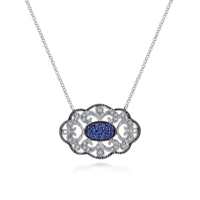 Gabriel Sterling Silver .50ctw Filigree Style Necklace Featuring Sapphires