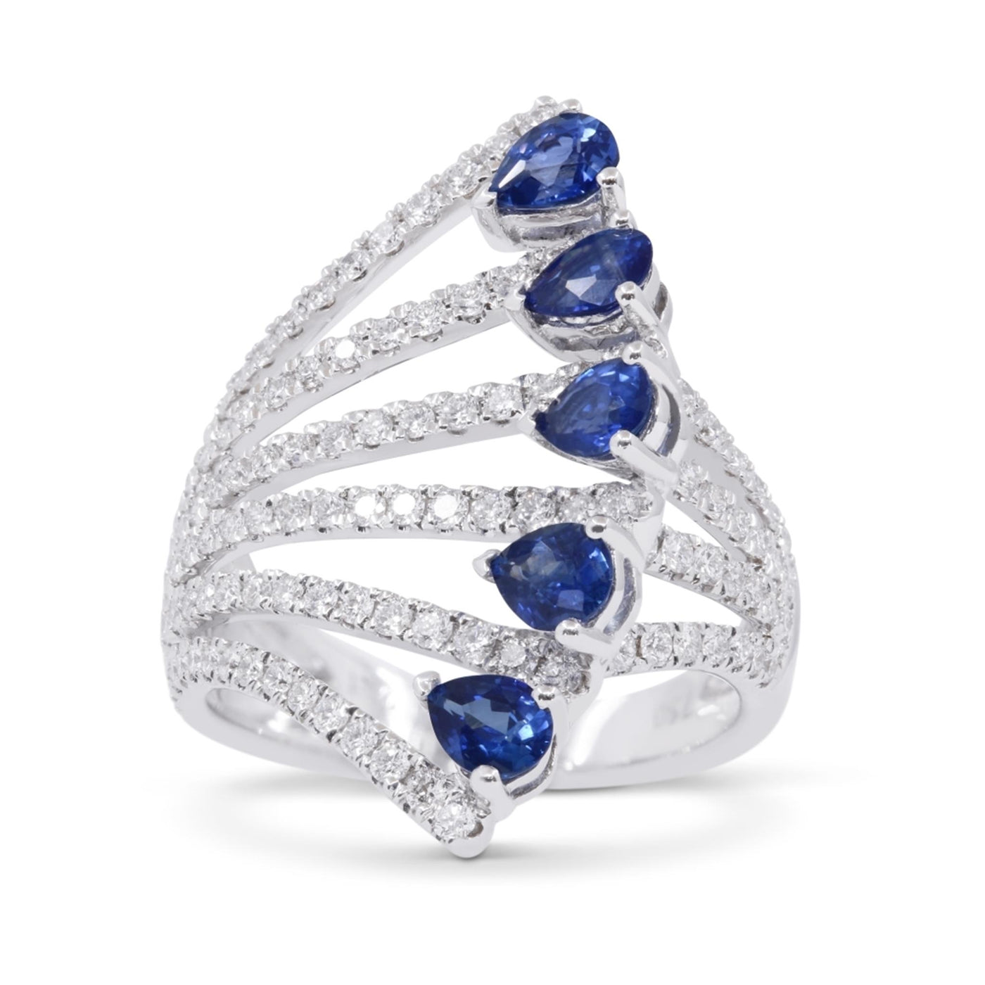 14K White Gold 2.49ctw Open Ribbon Style Sapphire and Diamond Ring